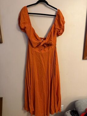 Free People Orange Open-Back Tie Dress